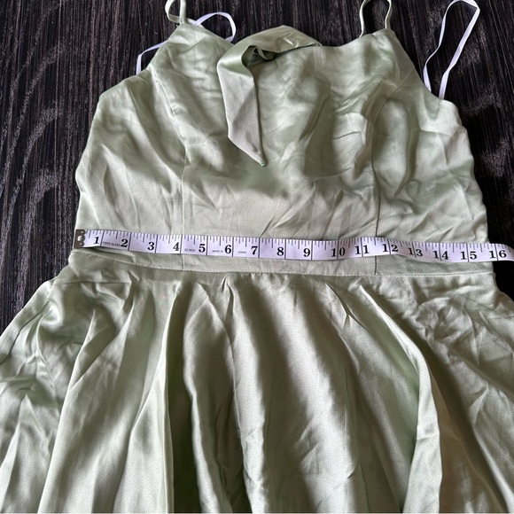 Lulus Days Like Today Sage Green Satin Asymmetrical Tie-Back Midi Dress, Large - Picture 8 of 9